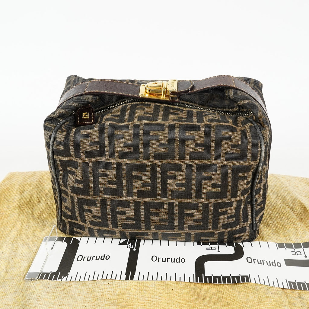 Fendi Zucca Mini Vanity Bag 24cm Brown Canvas Leather Used Auth 09E173410010