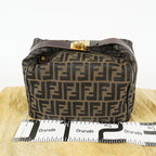 Fendi Zucca Mini Vanity Bag 24cm Brown Canvas Leather Used Auth 09E173410010