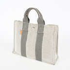 HERMES Fourre Tout PM Canvas Tote Hand Bag Gray Black Stripe 08E23825010