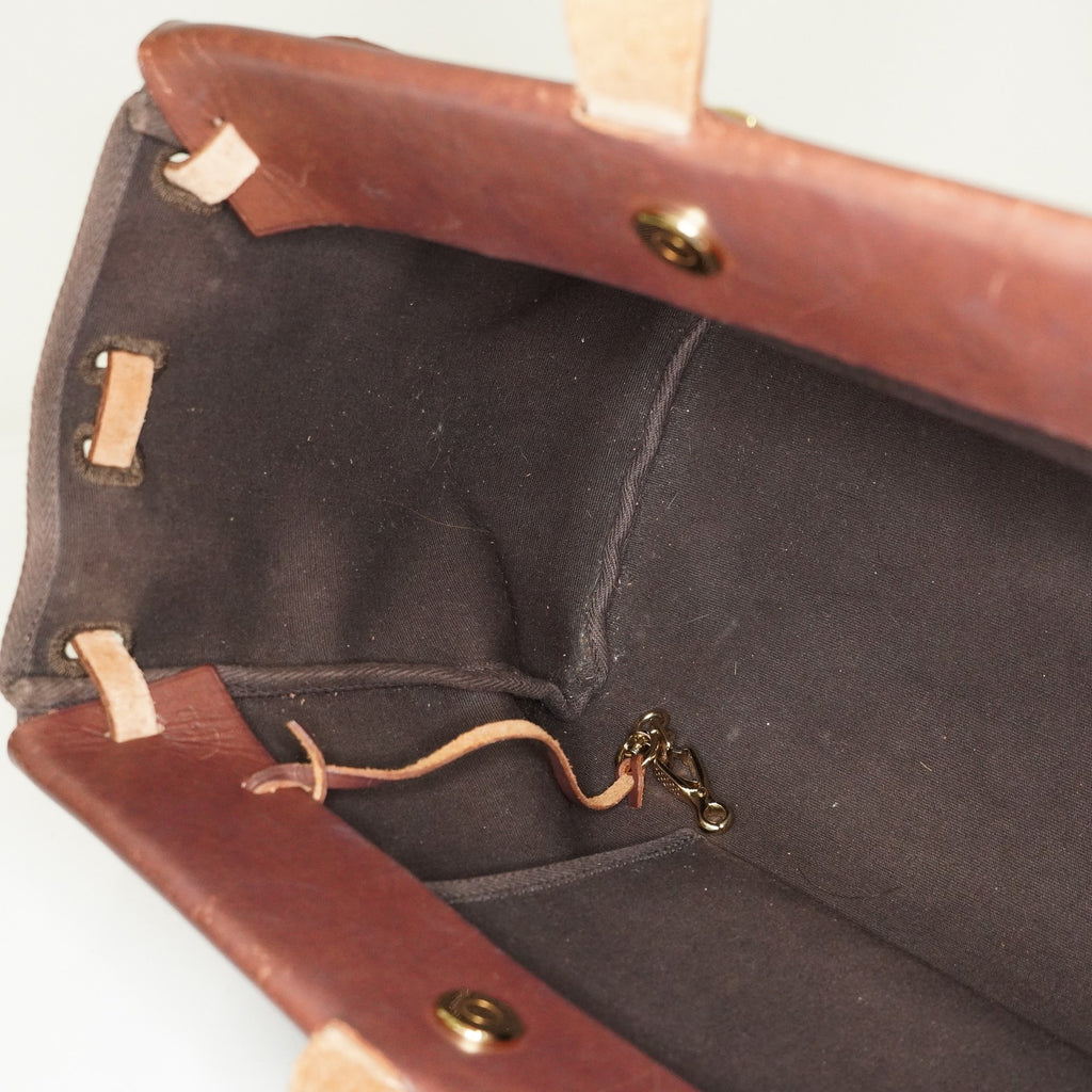 HERMES Herbag Cabas PM Brown Canvas & Leather Tote Bag Used Vintage 07A185720031