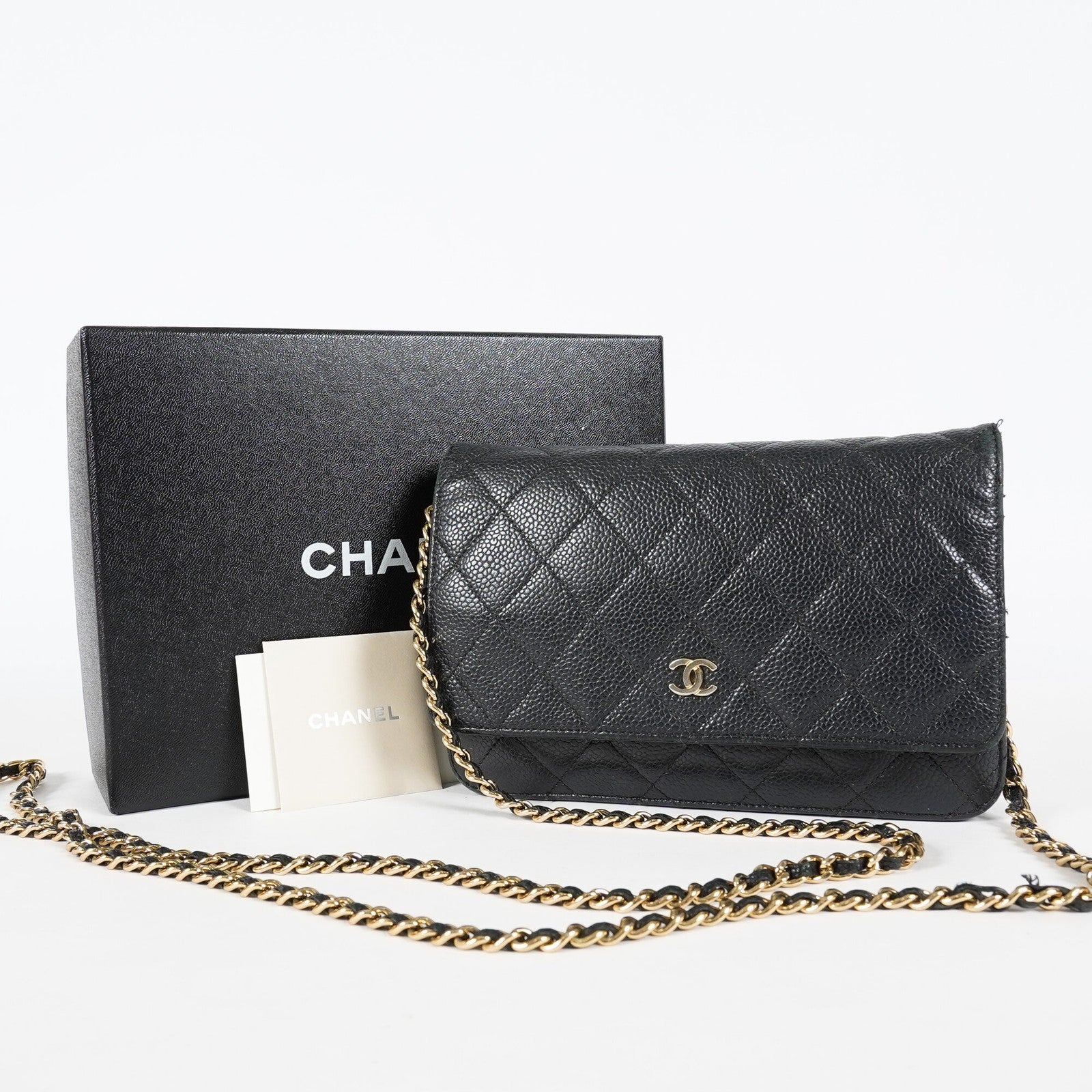 Chanel Caviar Quilted Wallet On Chain WOC Black Crossbody Bag Gold 07E2620790012