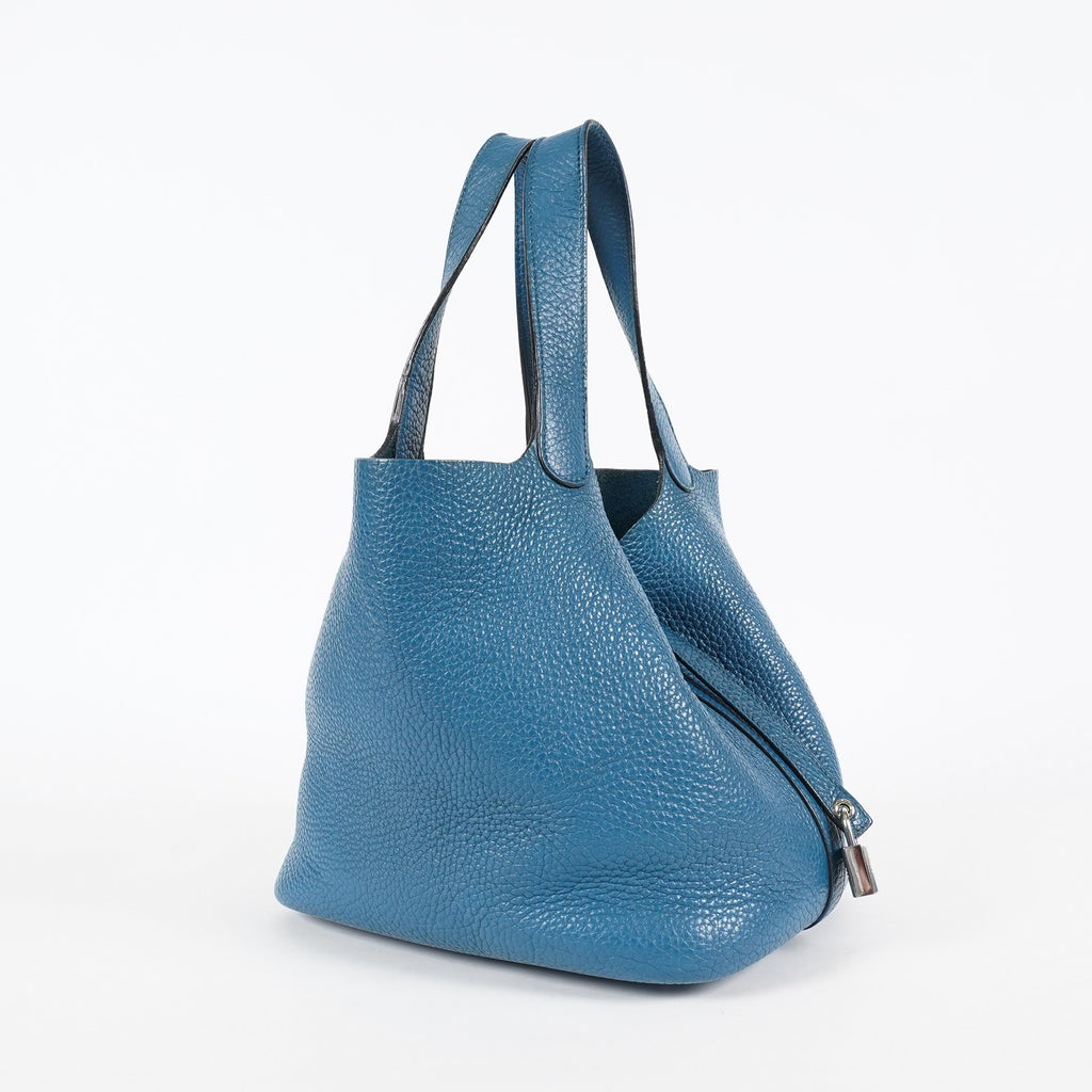 Hermes Picotin Lock MM Taurillon Clemence Leather Bag Blue Used 07E2822660025