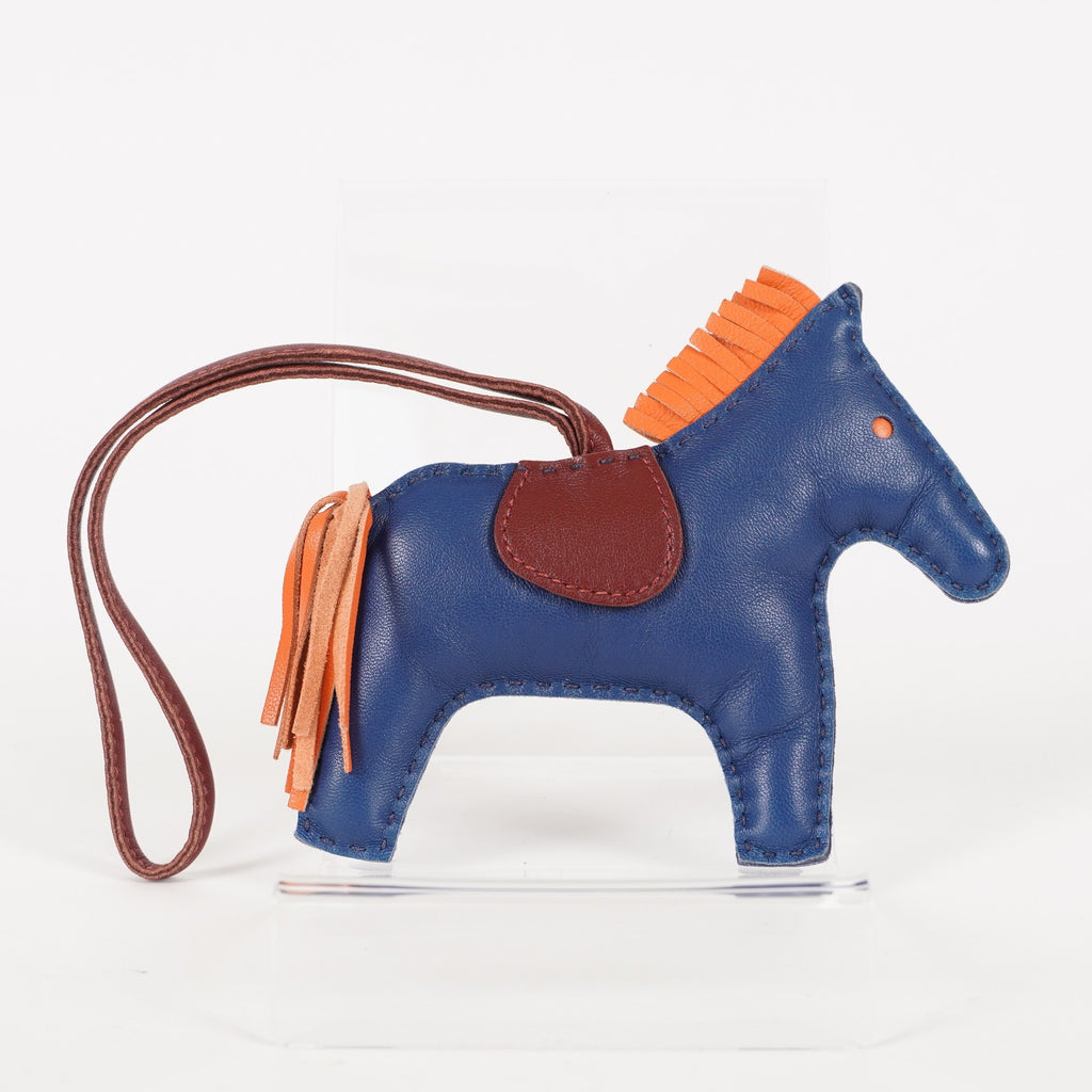 AUTH HERMES RODEO BAG CHARM AZTEC BLEU ELECTRIQUE FAUVE vintage 05E183410029