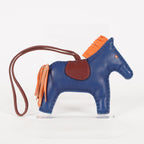 AUTH HERMES RODEO BAG CHARM AZTEC BLEU ELECTRIQUE FAUVE vintage 05E183410029