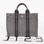 Hermes Fourre-Tout PM Tote Bag Gray Canvas Black Stripe Used Vintage 06E01825030