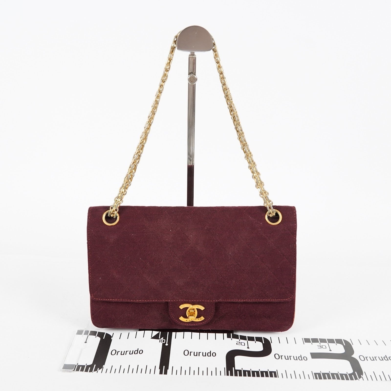 CHANEL Matelasse Double Flap 25 Shoulder Bag Suede Burgundy Used 07E1519360027