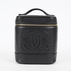 CHANEL Caviar Skin CC Vanity Bag Black Gold Hardware Vintage Case 08E047150002