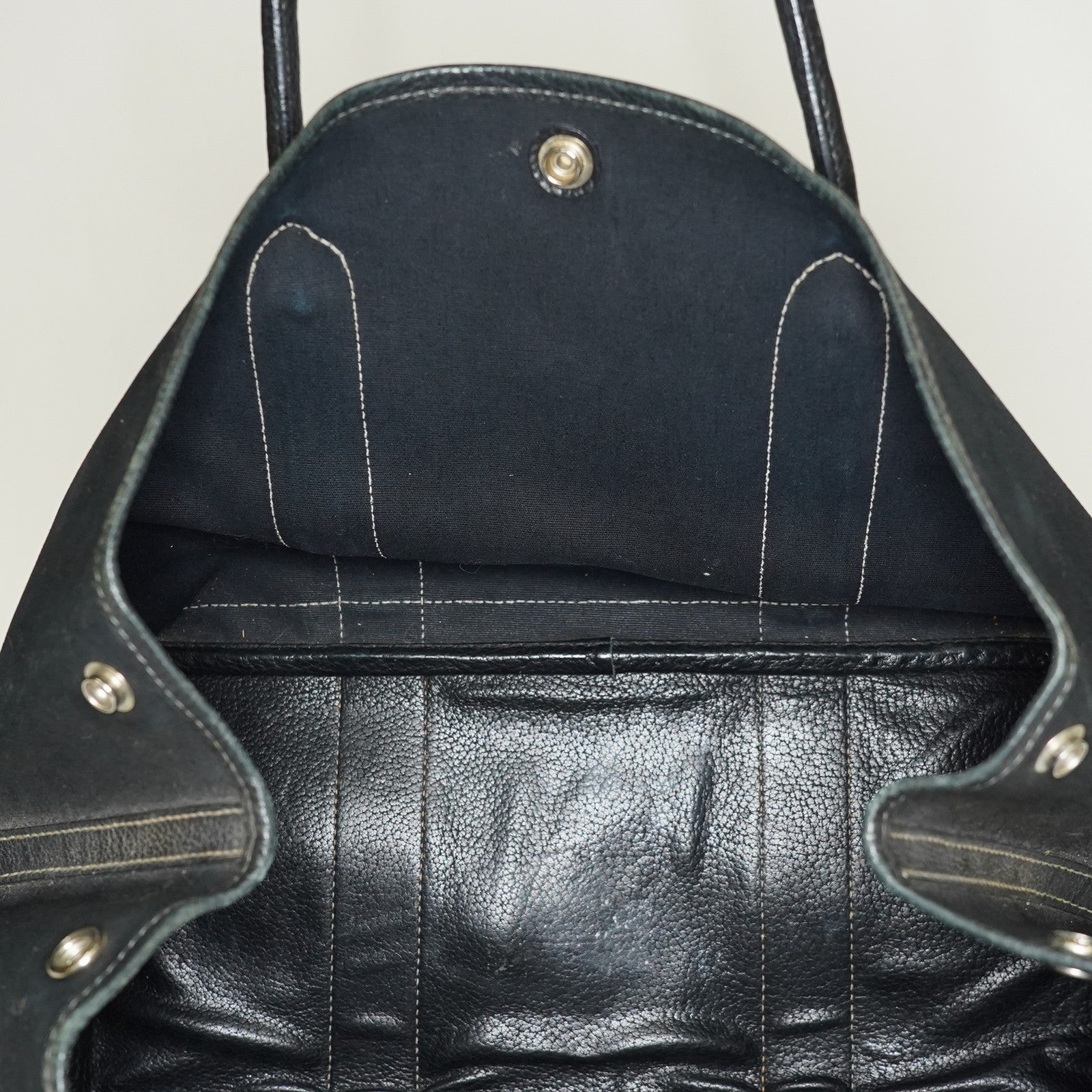 Hermes Garden Party 30 TPM Handbag Tote Leather Canvas Black 05E024290016