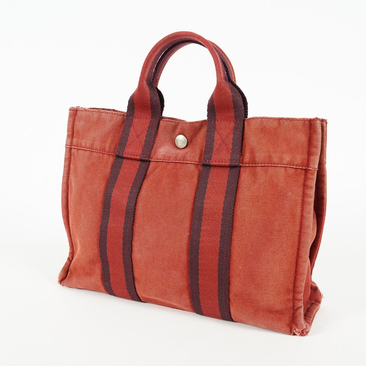 Hermes Fourre-Tout TPM Red Canvas Tote Bag Used Vintage Auth 09E06385011