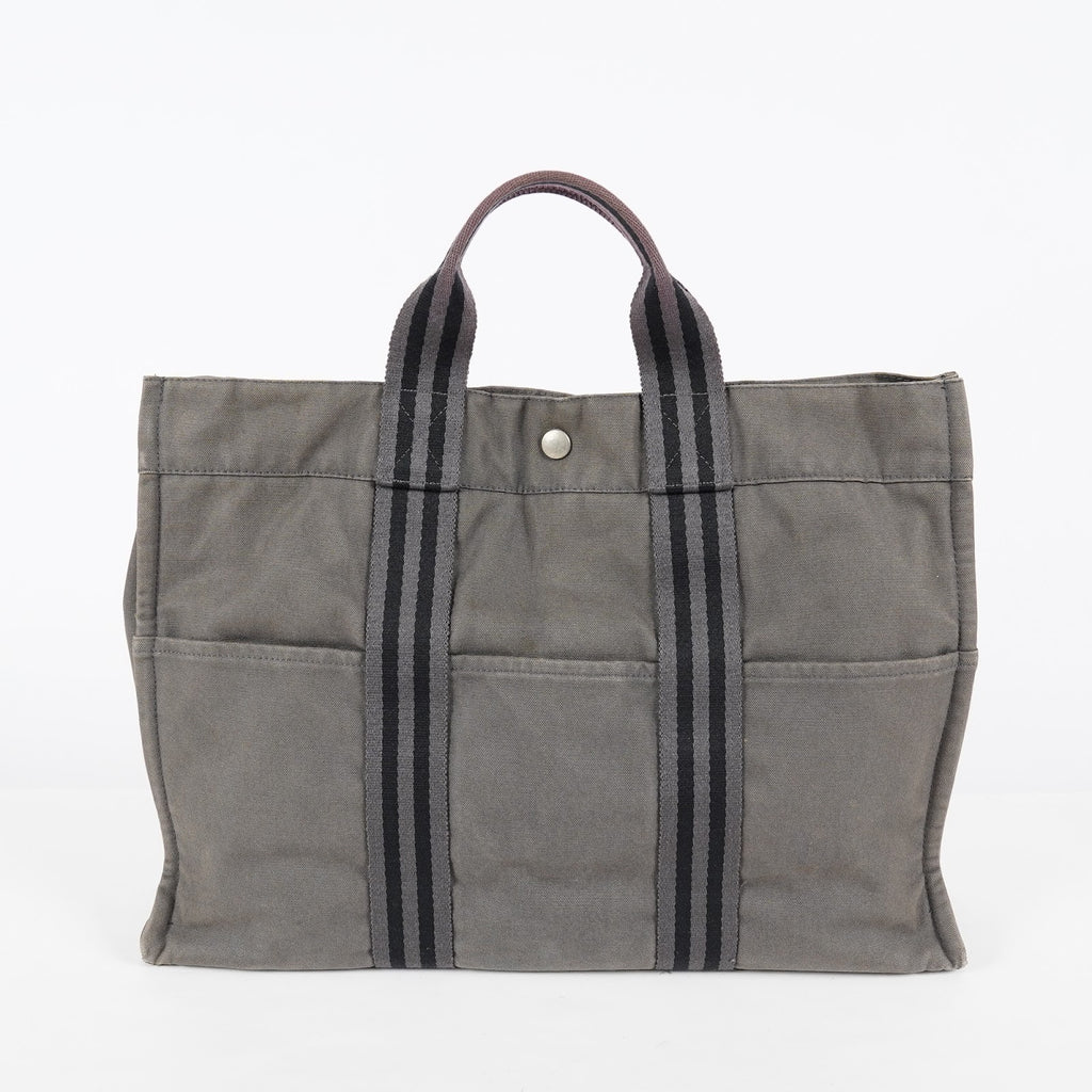 HERMES Fourre Tout GM Tote Bag Gray Canvas Handbag Unisex 08E34825010