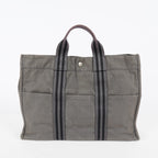 HERMES Fourre Tout GM Tote Bag Gray Canvas Handbag Unisex 08E34825010