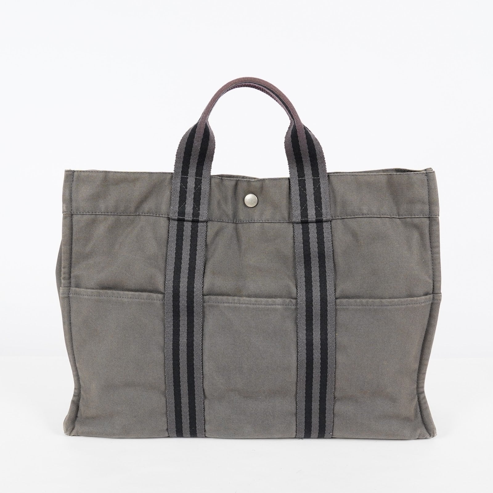 HERMES Fourre Tout GM Tote Bag Gray Canvas Handbag Unisex 08E34825010