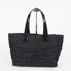Chanel New Travel Line Tote Bag MM Black Nylon Leather Gold HW Used 08E191155007