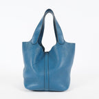 Hermes Picotin Lock MM Taurillon Clemence Leather Bag Blue Used 07E2822660025