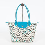Longchamp Handbag Tote Bag Blue Animal Print Canvas Leather Used 08M01849817