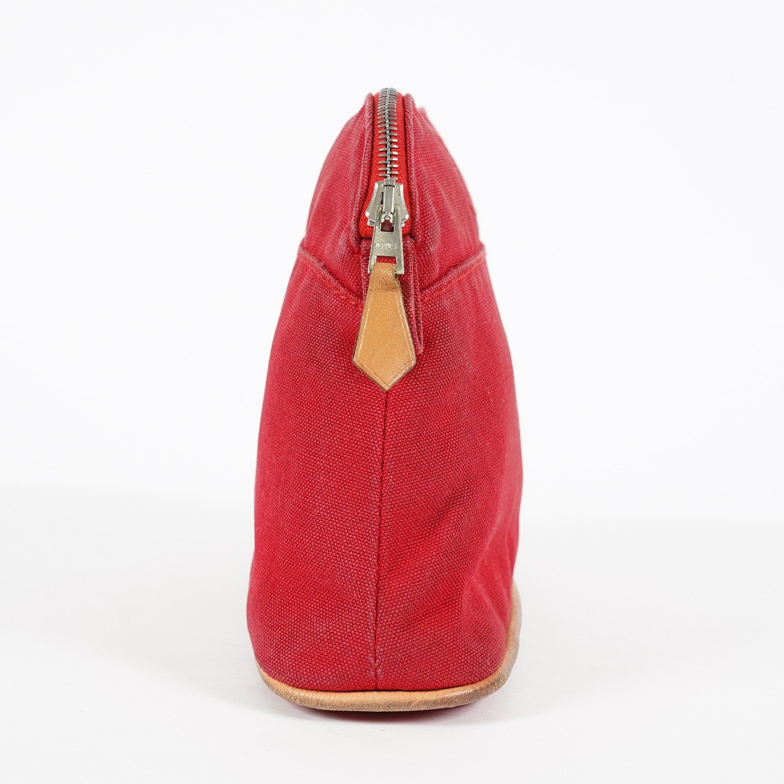 Hermes Bolide Pouch 20 Red Canvas Leather Trim Cosmetic Pouch Used 08E04605008