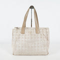 Chanel Travel Line Tote Bag Beige Nylon Leather Used Handbag 09M351246308