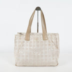 Chanel Travel Line Tote Bag Beige Nylon Leather Used Handbag 09M351246308