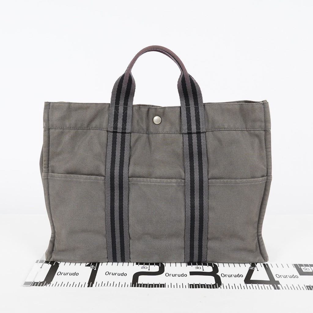 HERMES Fourre Tout GM Tote Bag Gray Canvas Handbag Unisex 08E34825010