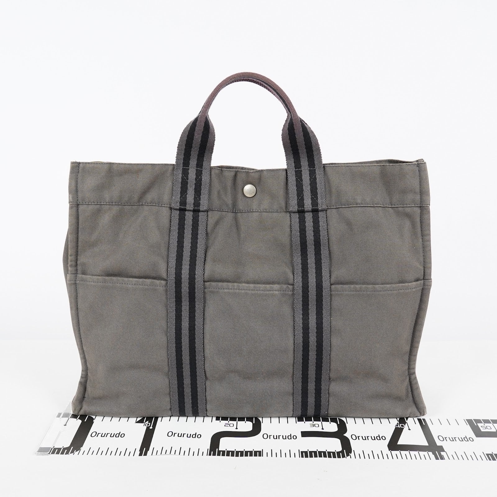 HERMES Fourre Tout GM Tote Bag Gray Canvas Handbag Unisex 08E34825010