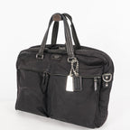 Coach Varick Briefcase Business Bag Brown Nylon Leather Tablet Laptop XY90