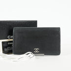 Chanel Caviar Skin Long Bifold Wallet Black Leather Used with Box 05E412310016