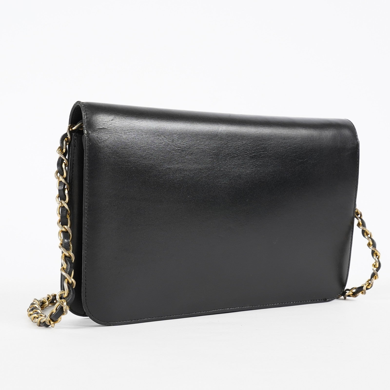 Chanel Calfskin Flap Chain Shoulder Bag 25cm Black Used Vintage CC 08E1011440006
