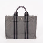 Hermes Fourre-Tout PM Tote Bag Gray Canvas Black Stripe Used Vintage 06E01825030