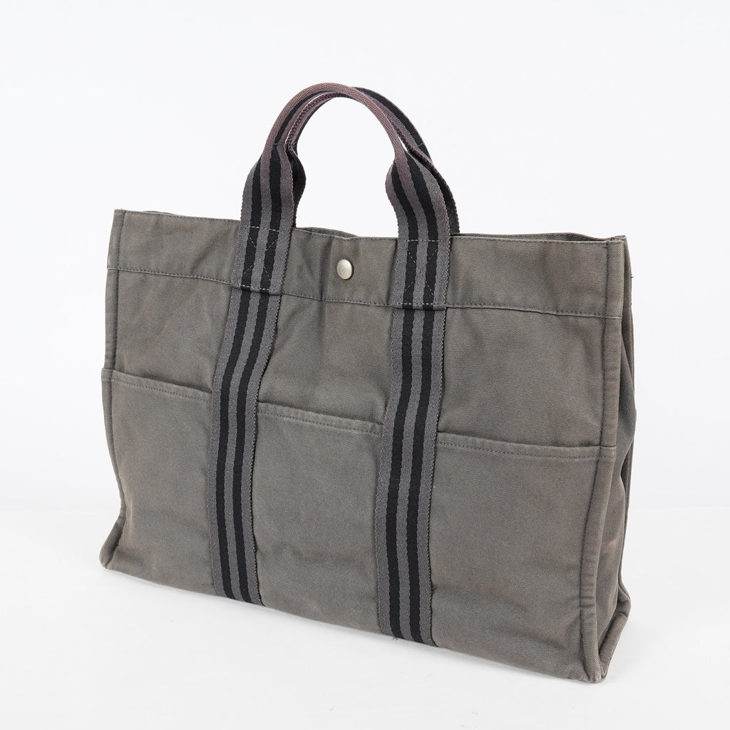 HERMES Fourre Tout GM Tote Bag Gray Canvas Handbag Unisex 08E34825010