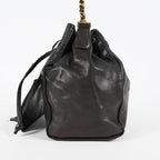 CHANEL Vintage CC Black Leather Drawstring Shoulder Bag 26cm Used 07E118580027