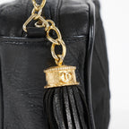 Chanel Satin Leather CC Fringe Chain Shoulder Bag Black Used 07E058800027