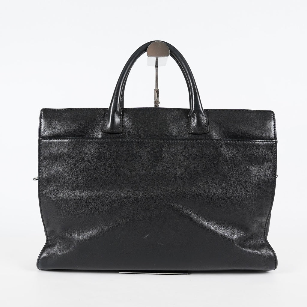 CHANEL CC Logo Tote Bag 40cm Black Leather Silver Hardware Used 07E1711440027