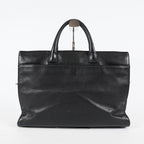 CHANEL CC Logo Tote Bag 40cm Black Leather Silver Hardware Used 07E1711440027