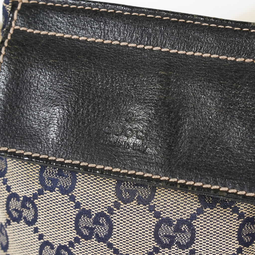GUCCI GG Canvas Waist Belt Bag Beige Navy Sherry Web Vintage Used 08E162530010
