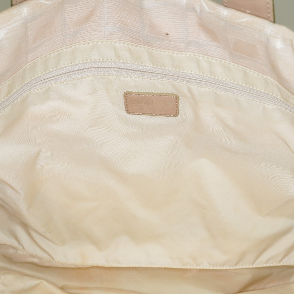 Chanel Travel Line Tote Bag Beige Nylon Leather Used Handbag 09M351246308