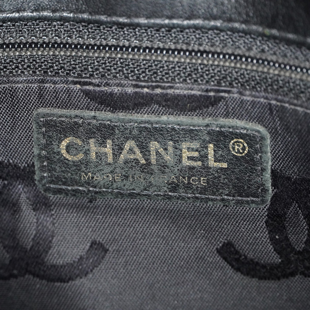 Chanel Wild Stitch Tote Bag Black Calfskin Leather CC Logo Used 07E077260010