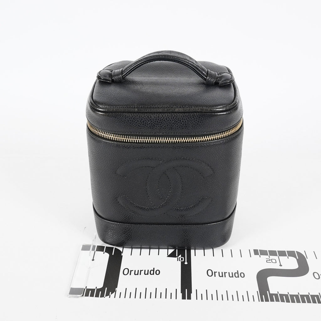 CHANEL Caviar Skin CC Vanity Bag Black Gold Hardware Vintage Case 08E047150002