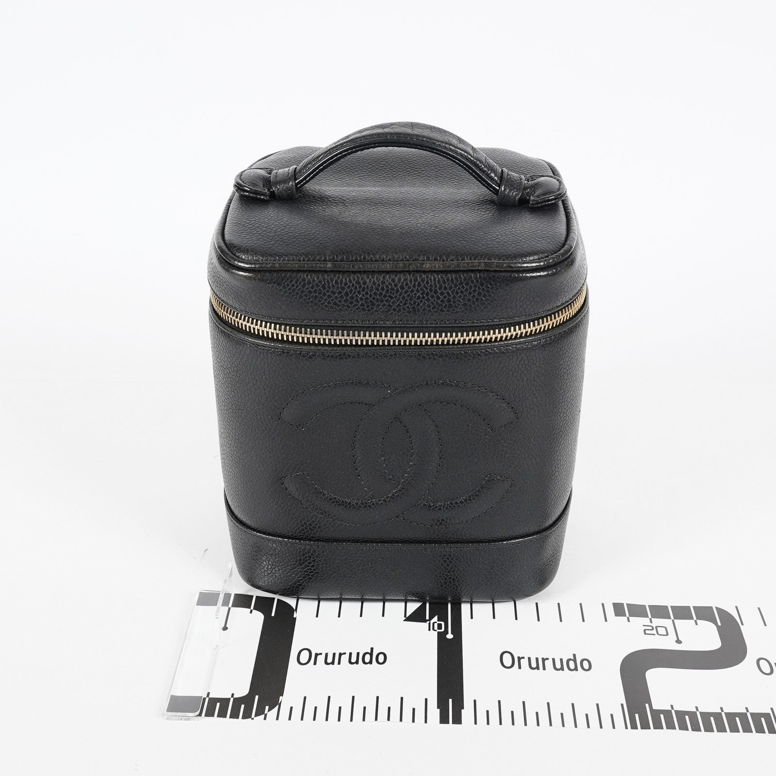 CHANEL Caviar Skin CC Vanity Bag Black Gold Hardware Vintage Case 08E047150002