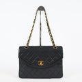 Chanel Matelasse Half Moon Flap Bag 25cm Black Quilted Chain Used 08E0717270006
