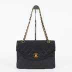 Chanel Matelasse Half Moon Flap Bag 25cm Black Quilted Chain Used 08E0717270006
