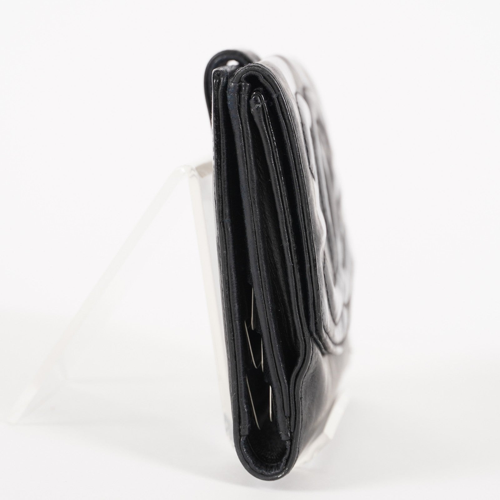 Auth Vintage Chanel CC Wallet Blk Leather Accordion Pocket Coin Case XY257