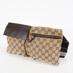 Gucci GG Canvas Waist Bag Belt Bag Beige Brown Leather Used Vintage 08A132516803