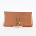 Hermes Bearn Soufflet Long Wallet Brown Leather Gold Hardware Used 08E022090008