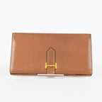 Hermes Bearn Soufflet Long Wallet Brown Leather Gold Hardware Used 08E022090008