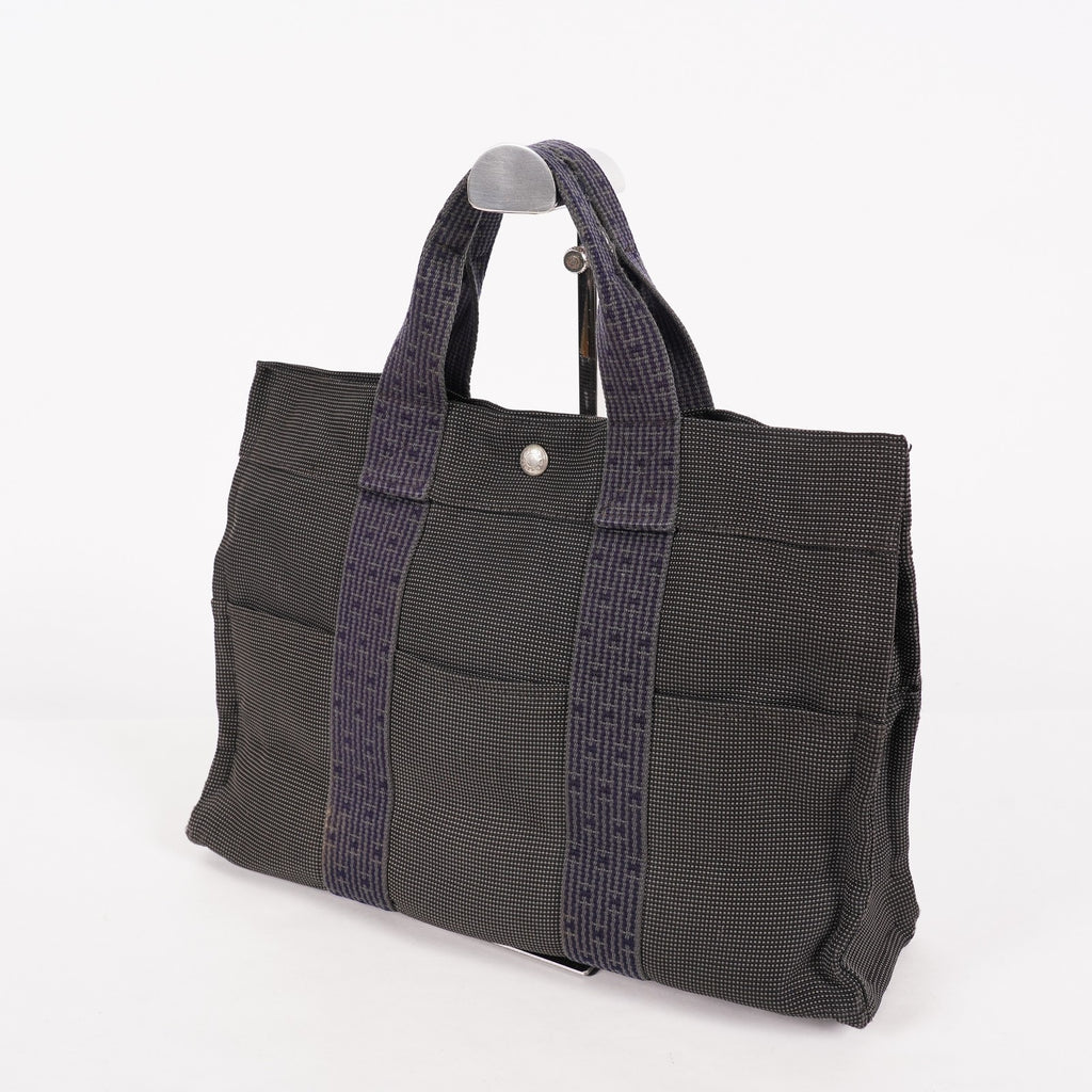 Hermes Herline MM Tote Bag Gray Canvas H Logo Used 07E20825001