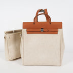 Hermes Herbag Ado PM Used Beige Canvas Brown Leather 2WAY Backpack 07A325834431