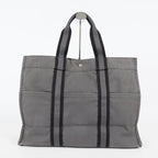 Hermes Fourre-Tout GM Gray Black Canvas Tote Bag Purse Used Vintage 08E11825007