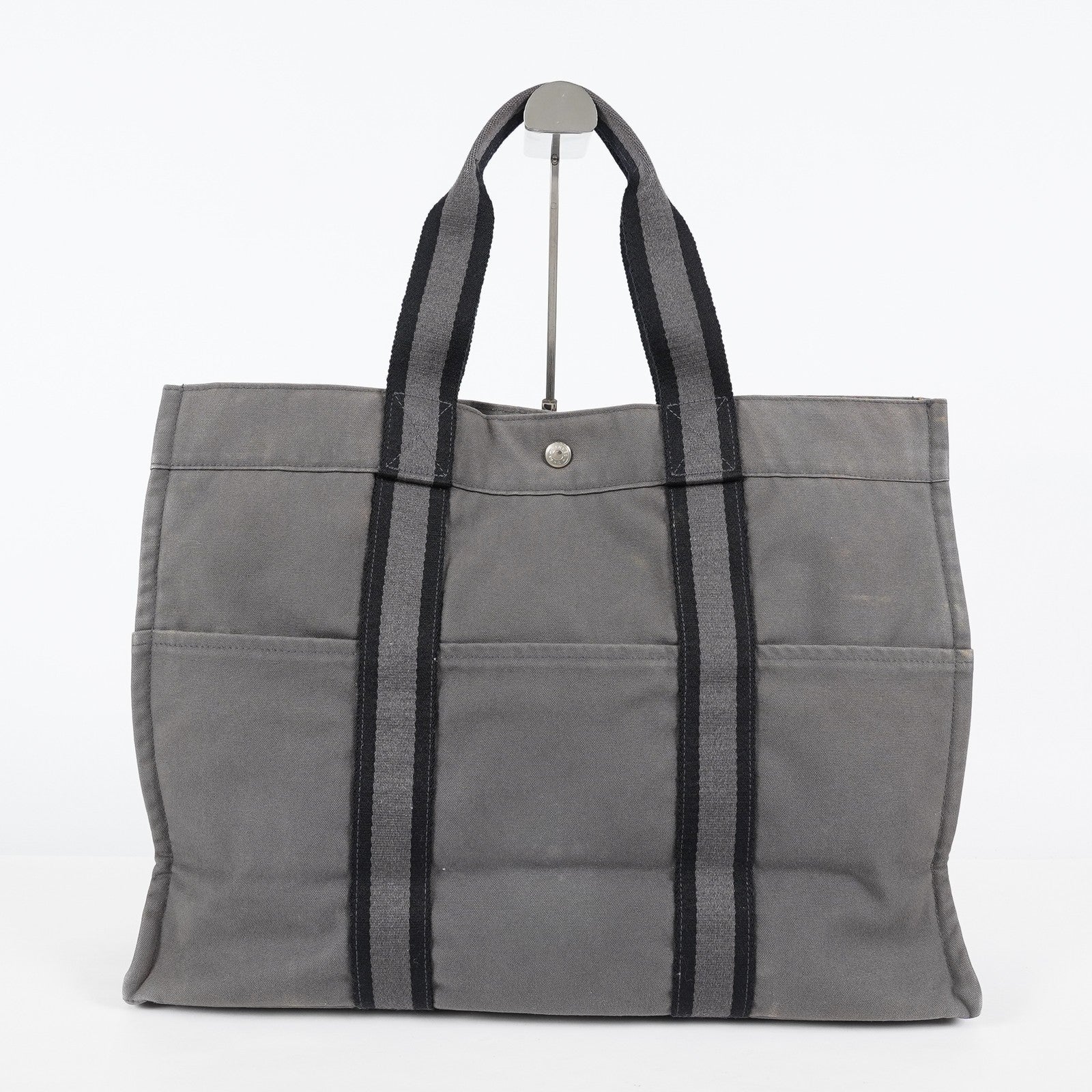 Hermes Fourre-Tout GM Gray Black Canvas Tote Bag Purse Used Vintage 08E11825007