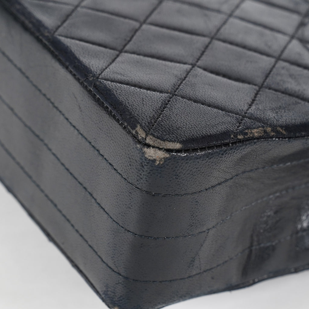 Chanel Matelasse Half Moon Flap Bag 25cm Black Quilted Chain Used 08E0717270006