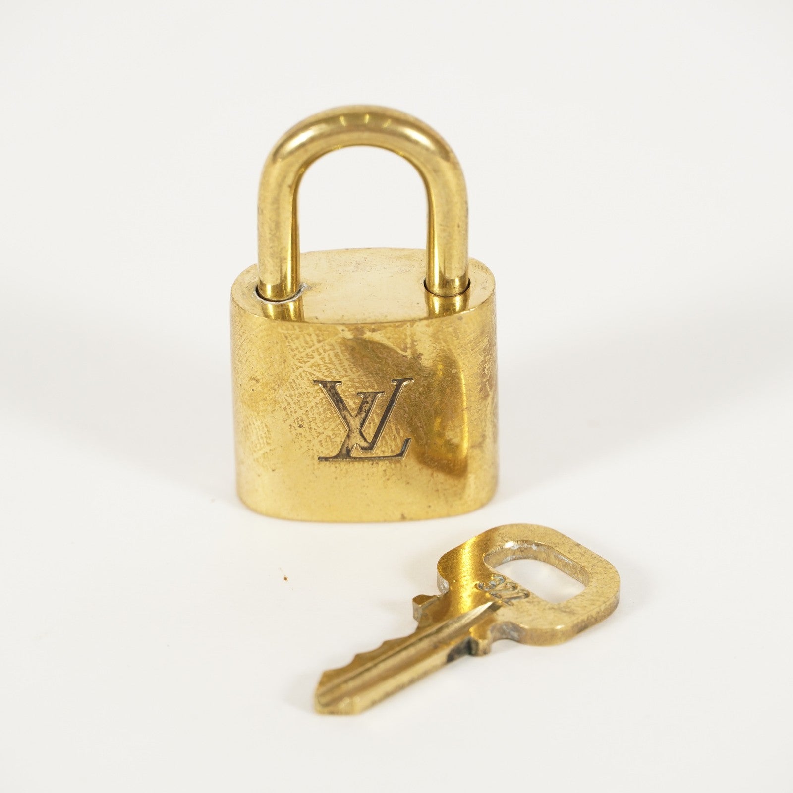 LOUIS VUITTON PadLock Lock & Key Brass Gold Authentic Number random JP Used